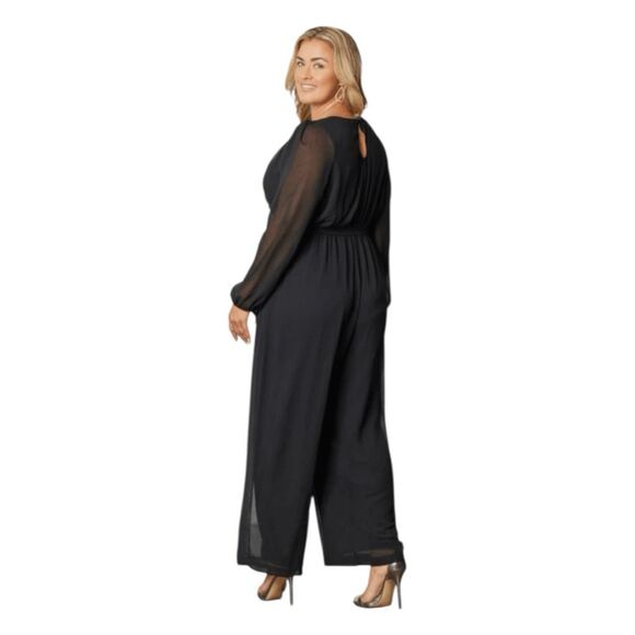 Kiyonna Celina Chiffon Jumpsuit Flowy Black Noir 1X - Picture 3 of 6